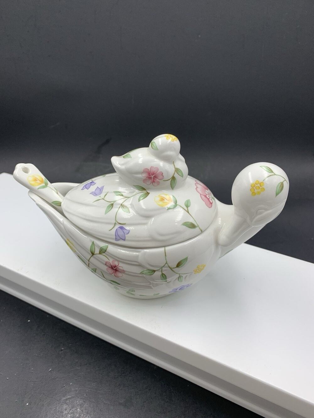 Johnson Brothers Summer Chintz Covered Ceramic Sugar Figural Duck Bowl w/Spoon!